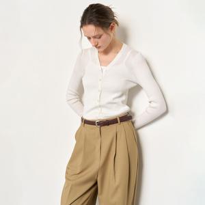 WOMAN 텐셀 리브드 브이넥 가디건 [WHITE] / WBE1L04524