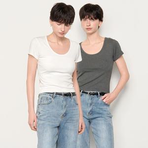 WOMAN 슬림 U넥 반팔티 [3COL] / WBE2L01514