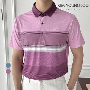김영주스포츠 남성 냉감 스트라이프 반팔 카라 티셔츠 스판 여름티셔츠 KRMT1039