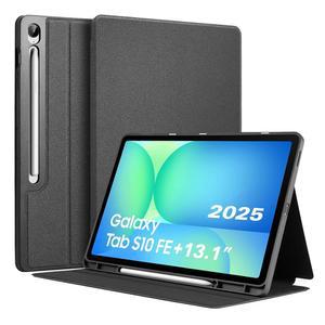 삼성 갤럭시 탭 S10 FE 플러스 2025 13.1인치, 미끄럼 방지 멀티 앵글 스탠드가 있는 스마트 오토 웨이크/슬립 커버 및 FE+(SM-X620/X626B)용 S 펜 홀더, 블랙