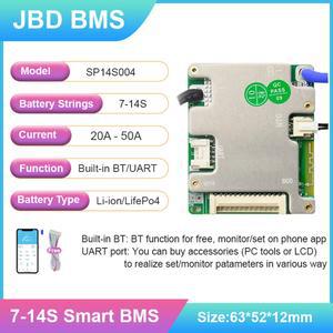 JBD 스마트 BMS 20A 30A 40A 50A 자동으로 7S 8S 9S 10S 11S 12S 13S 14S 24V 36V 48V Lifepo4 리튬 이온 BMS 전자 자전거 밸런스 식별
