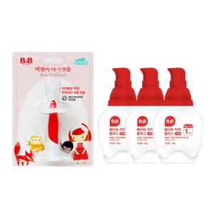 [비앤비] 베이비 칫솔 +베이비치약(액상/사과) 80g 3입