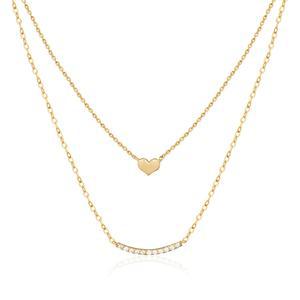 14K 큐빅 스틱 올인원 하트 레이어드 목걸이 MON40282
