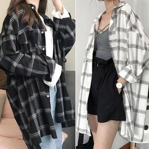 여성 봄 가을 오버핏 베이직 롱남방 힙덮는 체크셔츠 코듀로이남방 캐주얼셔츠 여성남방 여성남방셔츠 여성