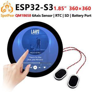 원형 LCD 디스플레이 개발 보드, 센서, 마이크, SD, MP3 오디오, 배터리 포트, LVGL, HMI, ESP32 S3, 1.85