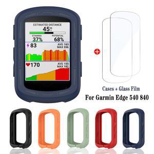 Garmin Edge 540 GPS 용 2Pcs 유리 실리콘 케이스 Garmin Edge 840 용 모든 라운드 스톱워치 화면 보호기 커버
