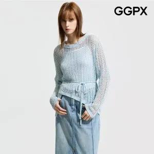 [GGPX] 밑단 사선 트임 허리끈 펀칭 니트 (GP5KP003F)