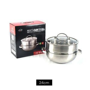 인덕션겸용 2단 스텐 찜기 24cm/찜판/생선/가정용/업소용/만능/찜통/대게/굴/조개찜/식당/찜솥/찜냄비/전골