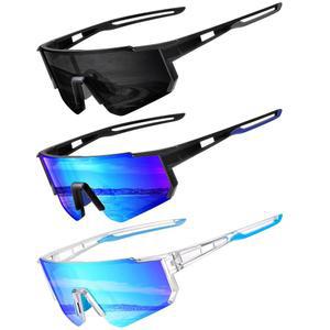 FURISHQI 3PACK 야외용 남성용 편광 스포츠 선글라스 UV400 보호 빅 프레임 고글