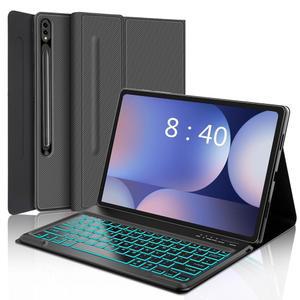 삼성 갤럭시 탭 S10+ Plus/ S9FE S9 S9+ / S8+ S8 Plus S7 FE S7+ 12.4 인치, 7가지 색상 백라이트, 스마트 탈착식 무선 키보드 케이스, S펜 홀더 그레이 포함