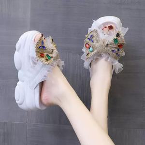 큐빅슬리퍼 보석 리본 여름 키높이 통굽 굽높이 블링블링