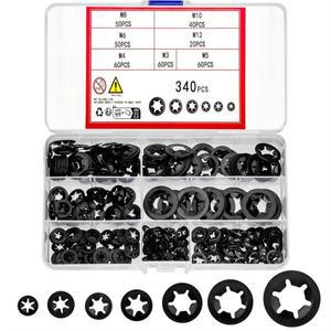 340 Pcs 내부 치아 Starlock 잠금 와셔, 푸시 온 스피드 클립 패스너 분류 키트, M3, M4/M5/M6/M8/M10/M12