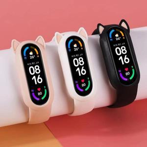 Xiaomi 시리즈 MiBand 8 7 6 5 4 3 용 실리콘 케이스 고양이 귀마개 스트랩 Miband 손목 밴드 용 부드럽고