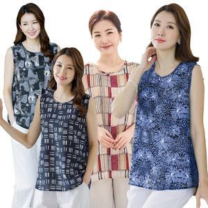 [우일]여성 여름 인견 패턴 민소매 나시 티셔츠 마담 중년 아줌마 엄마옷 상의