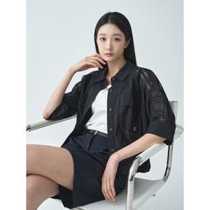 [하프클럽/지센]시쓰루체크 아웃포켓 셔켓형 블라우스 LCWSO530_BK
