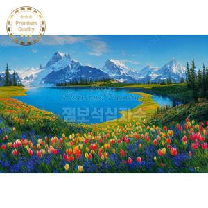 보석비즈십자수 호수 스위스 알프스 풍경 대형 잼보석