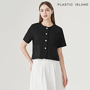 플라스틱아일랜드 노카라 진주 버튼 포켓 반팔 블라우스 PQ040 국내매장판 1506681