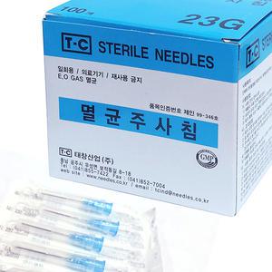 [태창] 일회용 멸균주사침 23G x 1인치 (100개입) - 주사바늘/니들
