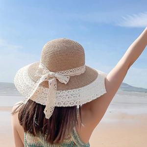쥬르 레이스 리본 라탄모자 여름 바캉스 해변 여성 밀짚 패션 모자
