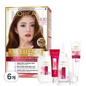 로레알파리 엑셀랑스 Hair Color 크림 염색제 6.30호 황금빛 밝은 갈색 6개