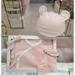 [에뜨와](본점)(임신출산선물) 베베배내바디수트X모자X양말세트(핑크)