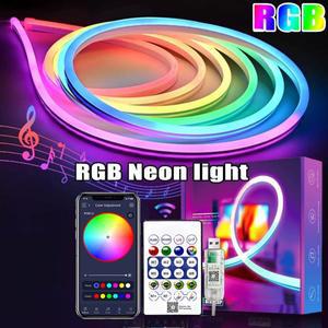 USB 방수 유연한 리본 테이프 네온 조명 블루투스 리모컨 홈 데코 RGB 스트립 라이트 1m 5m