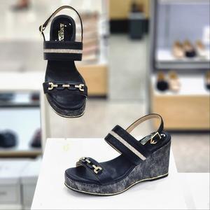 [탠디]X24042TD 큐빅스트랩 플랫폼 웨지 샌들힐 여성 8cm 블랙