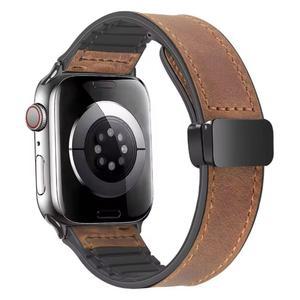 Apple Watch 밴드 용 가죽 스트랩 49mm 44 45 42mm 40 46 38 41mm 마그네틱 팔찌 Correa Men IWatch Ultra Series 10 9 8 7 SE