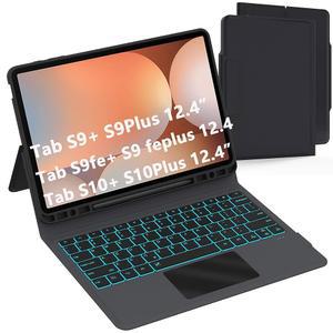 삼성 갤럭시 탭 S10+/S9 FE+/S9+ 플러스 12.4인치 키보드 케이스: 스마트 트랙패드가 있는 7가지 색상 백라이트 | S10 5G / S9 펜 홀더가 무선 커버