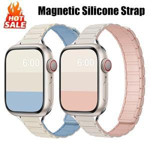 호환 여성 슬림 실리콘 스트랩 마그네틱 Apple 워치 S10 46/42mm 44 밴드 스트랩 SE 9 8 7 6