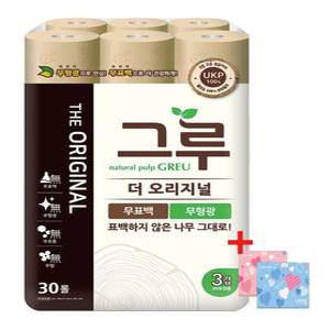 삼정 그루 오리지날 무표백 천연펄프 100% 화장지 3겹 30m 30롤 1팩 + 여행용티슈 40매 2개