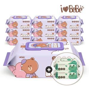 아이러브베베 레이온100% 75g 드림프렌즈 브라운 77매 10팩 캡형+휴대용 2팩 아기물티슈