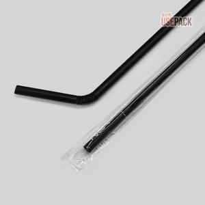 일회용 자바라 스트로우 25cm 검정 500개 개별포장 주름 빨대