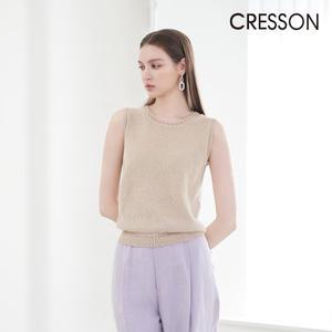 [크레송] 베이지 글리터 슬리브리스 니트탑 C241B901A_04