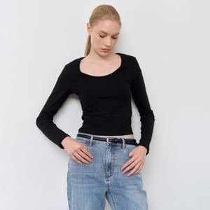 WOMAN 슬림 U넥 롱 슬리브 티 [BLACK] / WBE1L01504