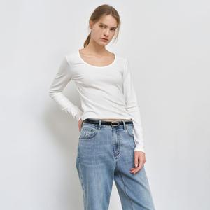 WOMAN 슬림 U넥 롱 슬리브 티 [WHITE] / WBE1L01504