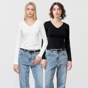 WOMAN 슬림 브이넥 롱 슬리브 티 [2COL] / WBE1L01503