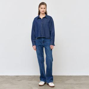 WOMAN 데님 워싱 세미 크롭 셔츠 [NAVY] / WBE1L03504