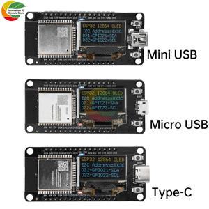 ESP-WROOM-32D 와이파이 개발 보드 모듈, ESP32, CH340C, 0.96 OLED 스크린, 노란색, 파란색 디스플레이, 3