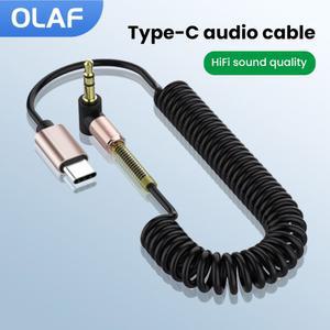 OLAF USB C ~ 3.5 잭 오디오 케이블 팔꿈치 스프링 개폐식 남성 AUX 어댑터 전화 차량용 스피커