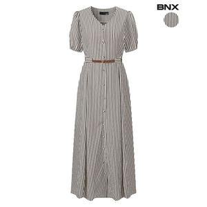 [하프클럽/BNX]여성 브이넥 스트라이프 반팔 벨트 원피스