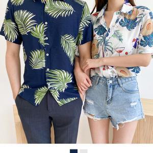 빅사이즈 하와이안셔츠 커플셔츠 하와이안 남방 커플 커플룩 야자수