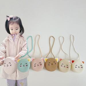 아동 동글이 고양이 밀짚 가방 라탄 키즈 여아 크로스가방 백 여자