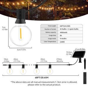 태양광 스트링 조명 야외 요정 방수 파티오 4400mAh 전지 20M 42 2200K G40