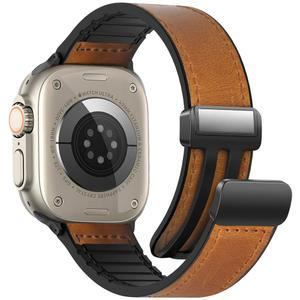 Apple watch 울트라 2 밴드 용 마그네틱 스트랩 49mm 44mm 40mm 45mm 41mm 가죽 실리콘 팔찌 iWatch 시리즈 9 8 7 6 se