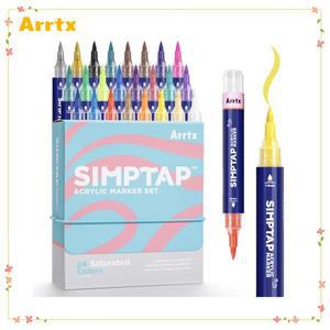 Arrtx 24 색 아크릴 마커 Simptap 후면 밸브 페인트 펜 바위 그림을위한 DIY 공예 나무 유리