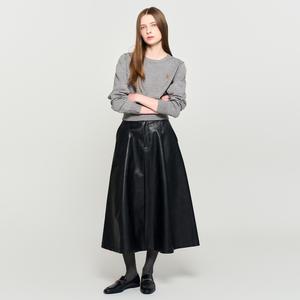 WOMAN 페이크 레더 핀턱 롱스커트 [BLACK] / WBD3L13504
