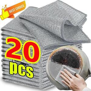 20/1pcs 매직 행주 실버 와이어 청소 천 주방 접시 냄비 세척 천 양면 두꺼운 수건 스틸 와이어 넝마
