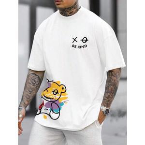 오버핏반팔티 남자오버핏반팔 운동 헬스 복 남성용 100% 폴리에스터 여름 루즈 사이즈 BE KIND 편지 만화
