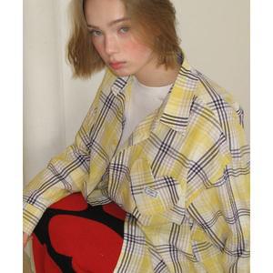 RONRON CHECK STITCH HEART POCKET OVER FIT SHIRT YELLOW RR25ASH4174YL 404905